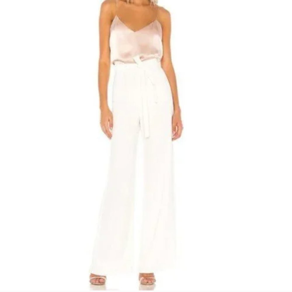 AMANDA UPRICHARD Ariya Wide Leg Pant Ivory Sz S Waist Tie Crepe Hi Rise